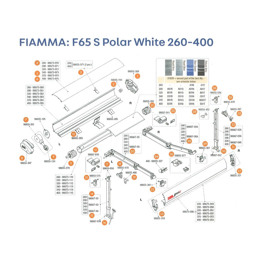 Treuil + crochet pour stores F45S Polar White (blanc) Fiamma - Réf :  98655-153 98655-153 Fiamma98655-153 - CS11767 